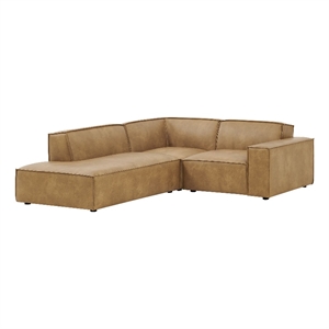 Restore 3-Piece Vegan Leather Modular L-Shaped Sectional Sofa in Toast