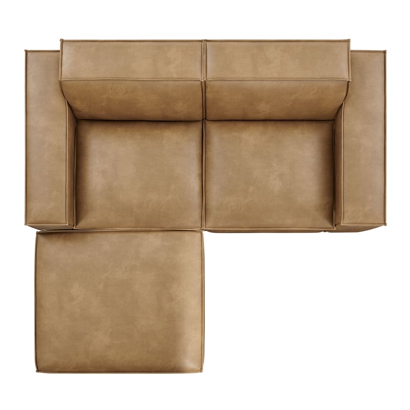 Restore 3-Piece Vegan Leather Modular Loveseat with Ottoman in Toast
