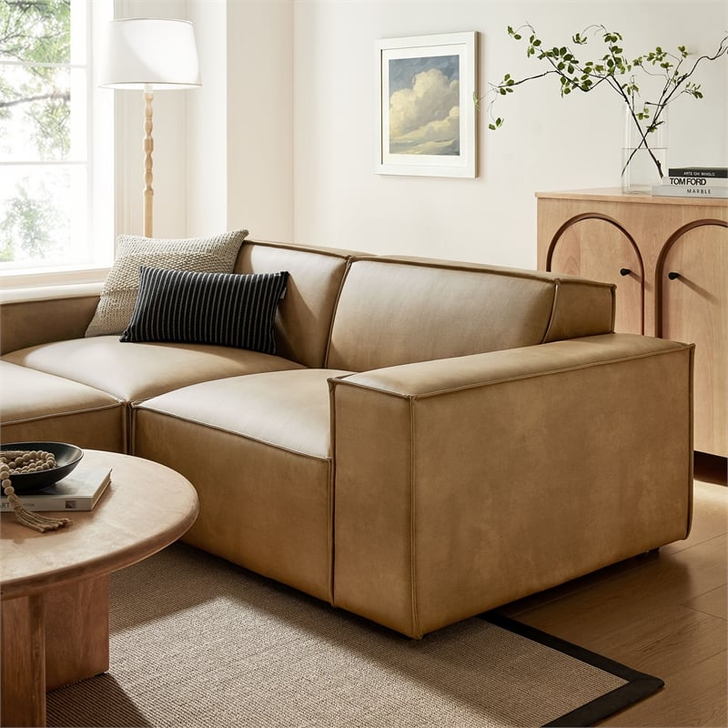 Restore 3-Piece Vegan Leather Modular Loveseat with Ottoman in Toast