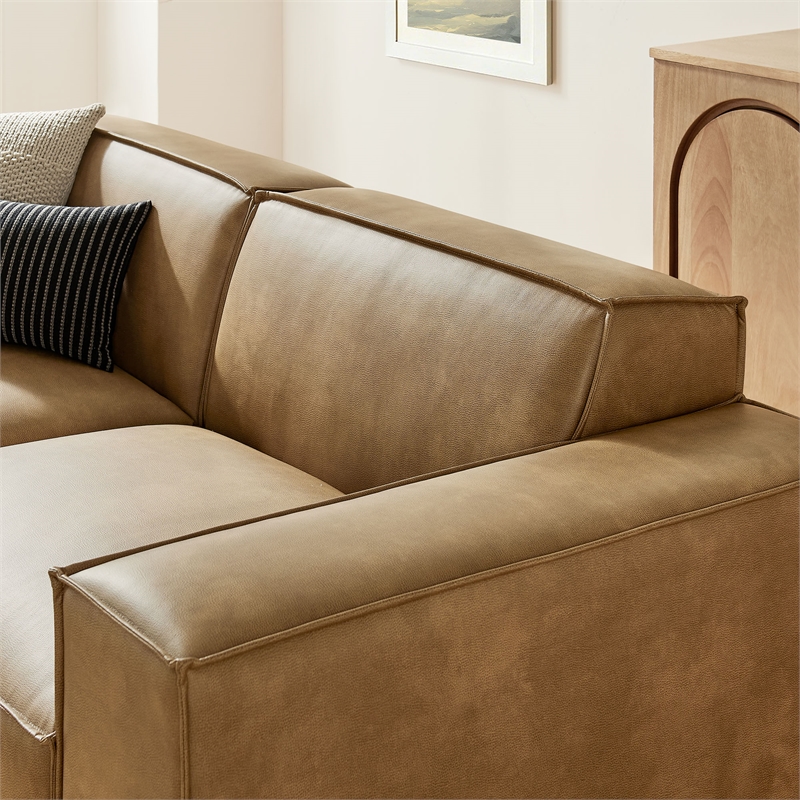 Restore 3-Piece Vegan Leather Modular Loveseat with Ottoman in Toast