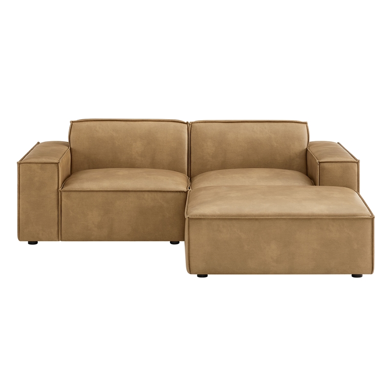 Restore 3-Piece Vegan Leather Modular Loveseat with Ottoman in Toast