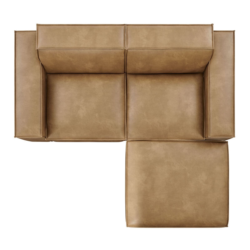 Restore 3-Piece Vegan Leather Modular Loveseat with Ottoman in Toast