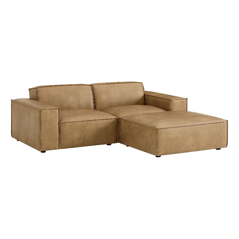 Restore 3-Piece Vegan Leather Modular Loveseat with Ottoman in Toast