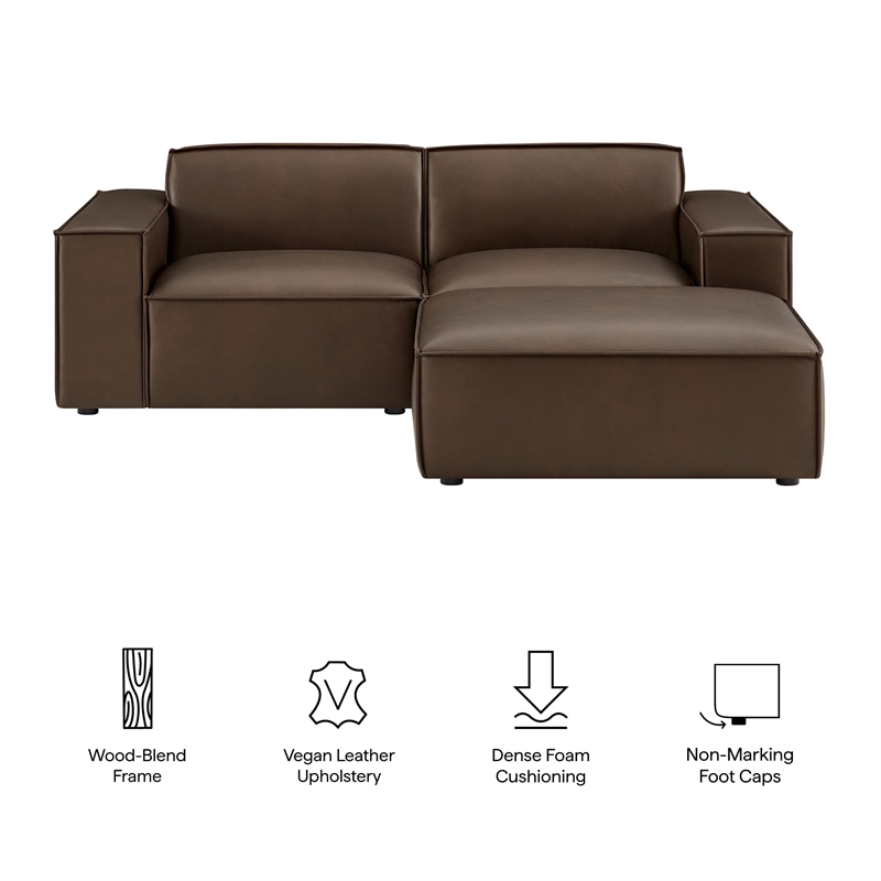 Restore 3-Piece Vegan Leather Modular Loveseat with Ottoman in Espresso