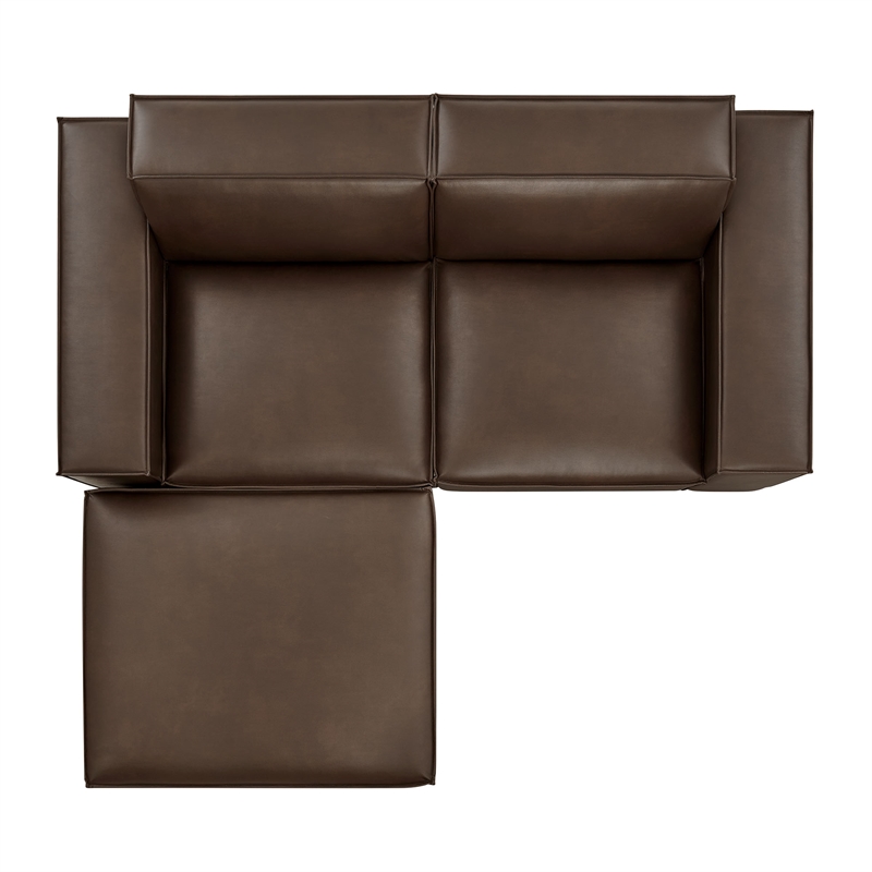 Restore 3-Piece Vegan Leather Modular Loveseat with Ottoman in Espresso