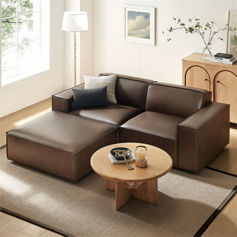 Restore 3-Piece Vegan Leather Modular Loveseat with Ottoman in Espresso