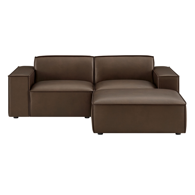 Restore 3-Piece Vegan Leather Modular Loveseat with Ottoman in Espresso