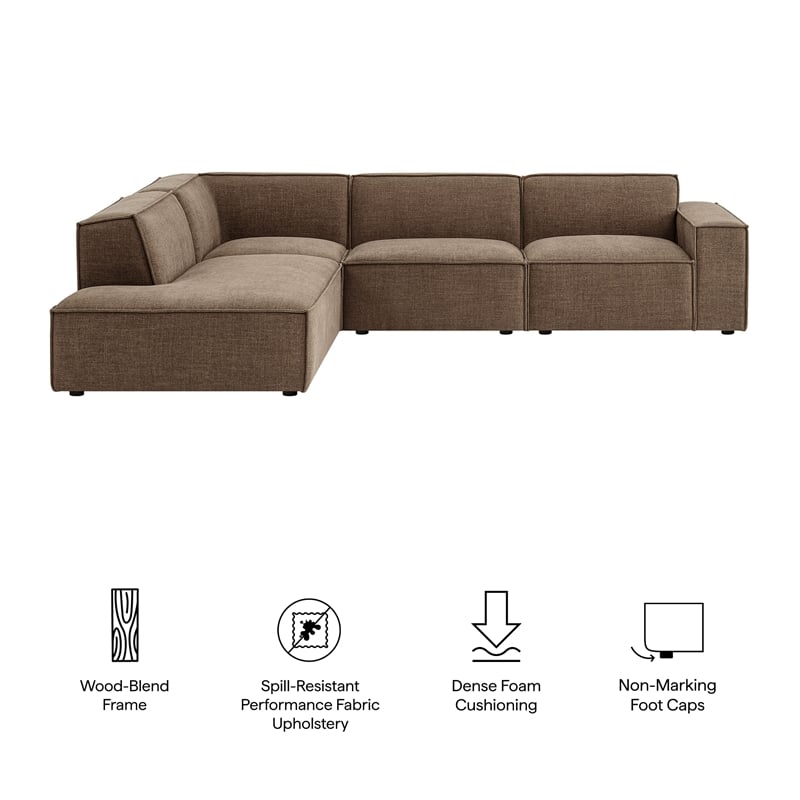 Restore 4-Piece Performance Fabric Upholstered Modular L-Shaped Sofa