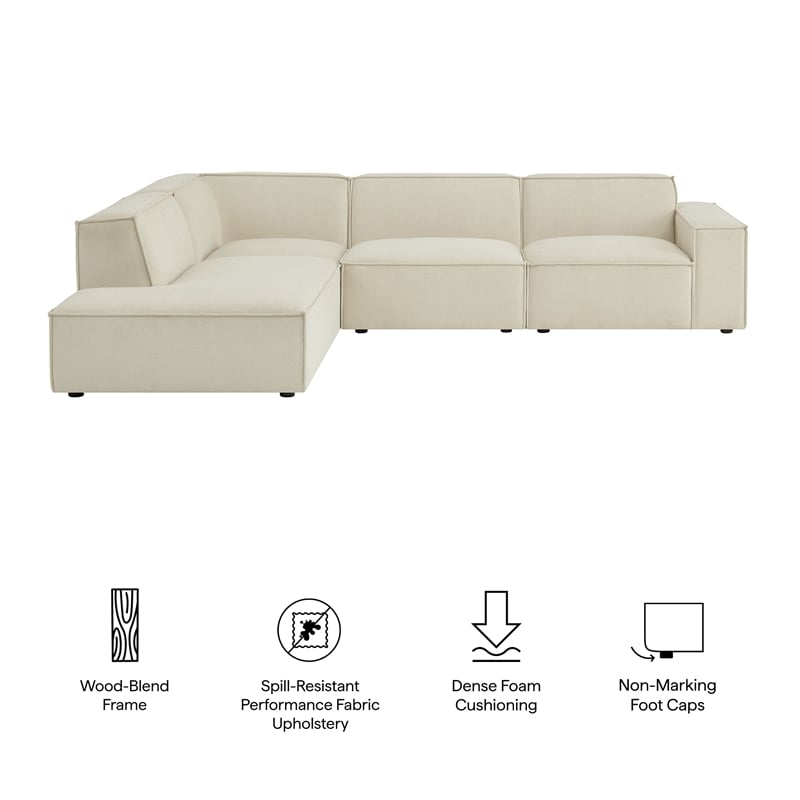Restore 4-Piece Performance Fabric Upholstered Modular L-Shaped Sofa