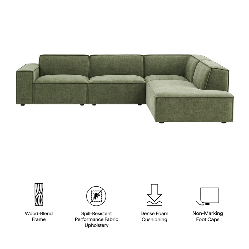 Restore 4-Piece Performance Fabric Upholstered Modular L-Shaped Sofa