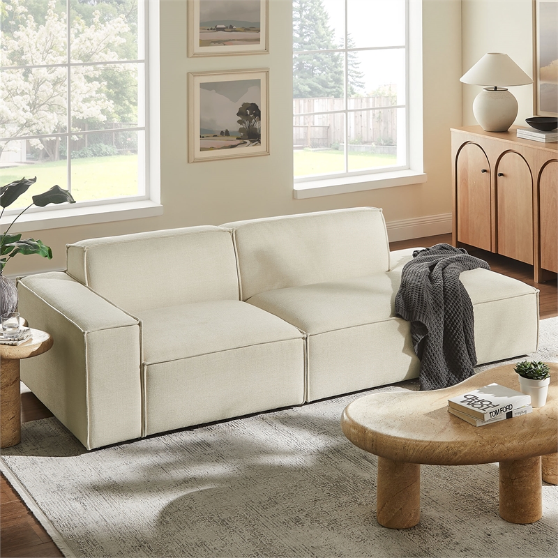 Restore 2-Piece Performance Fabric Upholstered Modular Loveseat in Ecru