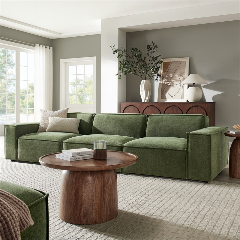 Restore 3-Piece Performance Fabric Upholstered Modular Sofa Set in Foliage