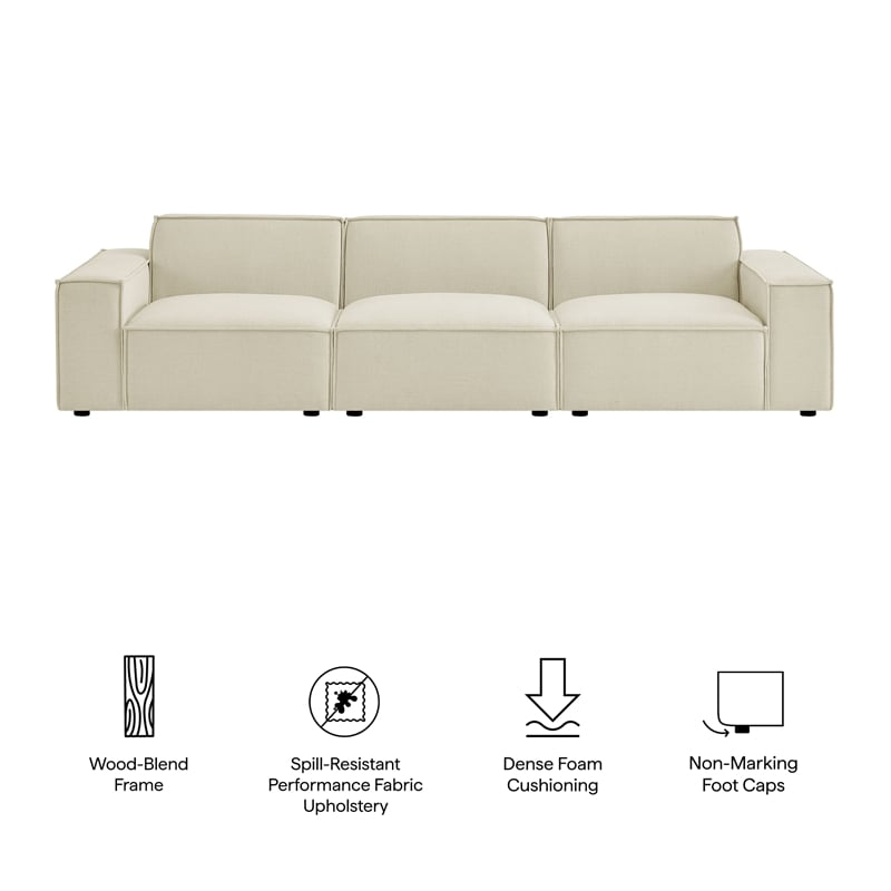 Restore 3-Piece Performance Fabric Upholstered Modular Sofa Set in Ecru