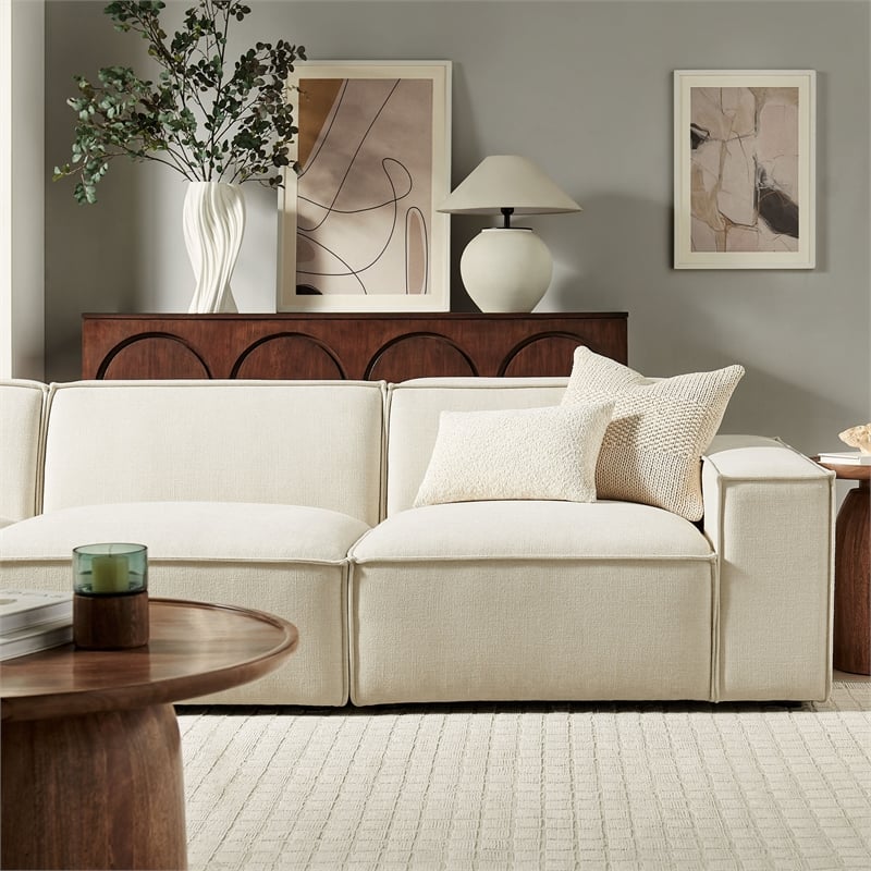 Restore 3-Piece Performance Fabric Upholstered Modular Sofa Set in Ecru