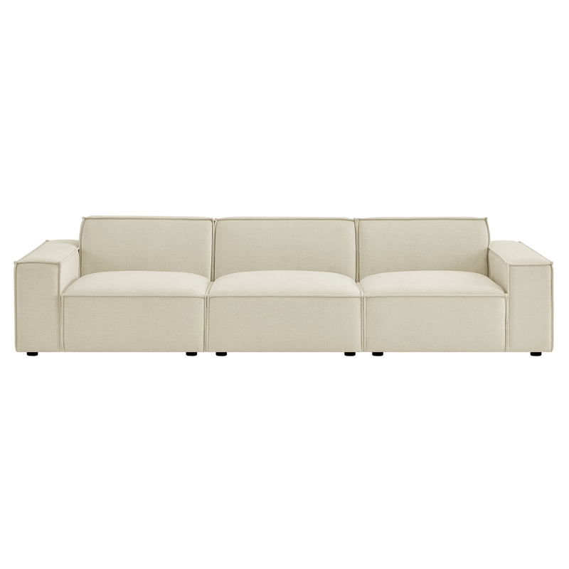 Restore 3-Piece Performance Fabric Upholstered Modular Sofa Set in Ecru