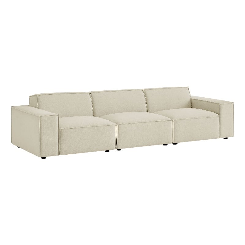 Restore 3-Piece Performance Fabric Upholstered Modular Sofa Set in Ecru