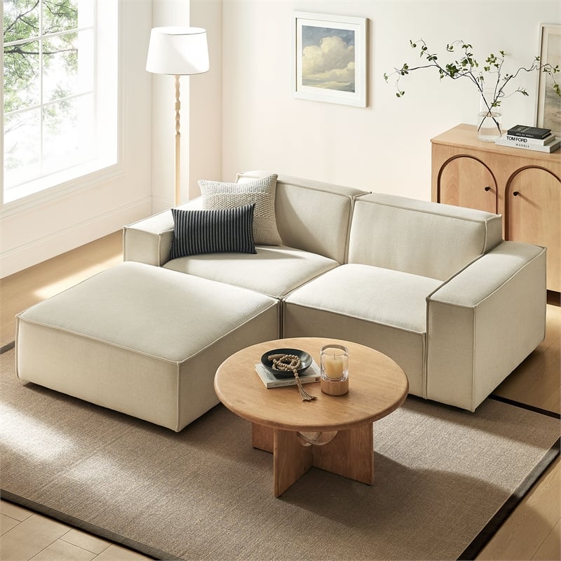 Restore 3-Piece Performance Fabric Upholstered Modular Loveseat with Ottoman