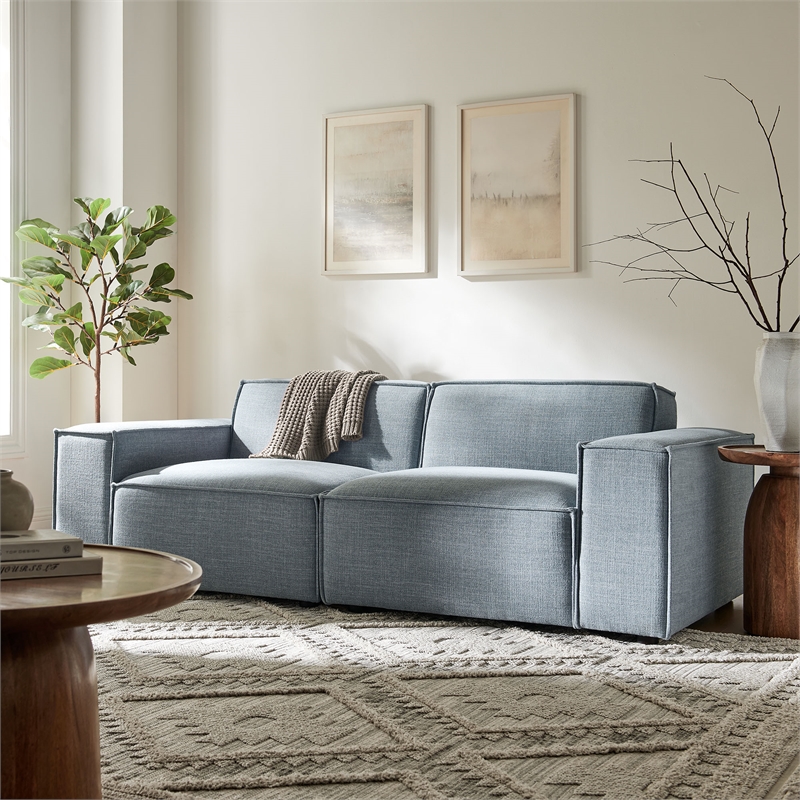 Restore 2-Piece Performance Fabric Upholstered Modular Loveseat in Sky Blue