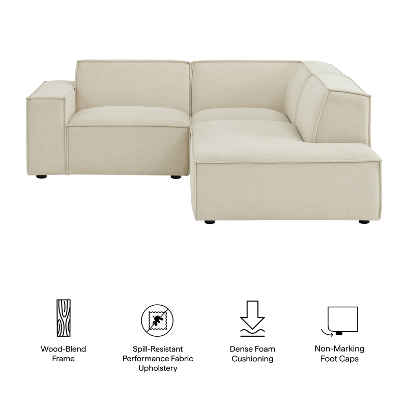 Restore 3-Piece Performance Fabric Upholstered Modular L-Shaped Sectional Sofa