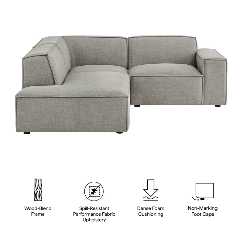 Restore 3-Piece Performance Fabric Upholstered Modular L-Shaped Sectional Sofa