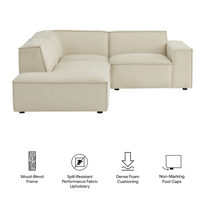 Restore 3-Piece Performance Fabric Upholstered Modular L-Shaped Sectional Sofa