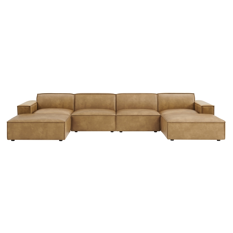 Restore 6-Piece Vegan Leather Modular Sectional Sofa in Toast