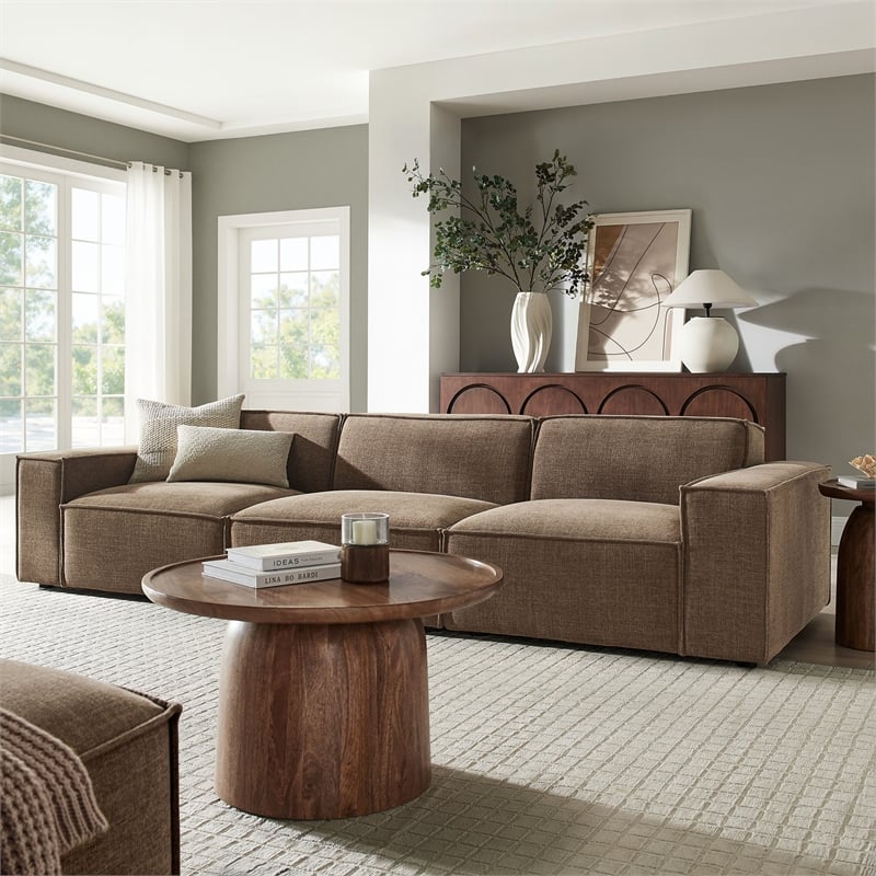 Restore 3-Piece Performance Fabric Upholstered Modular Sofa Set in Mocha