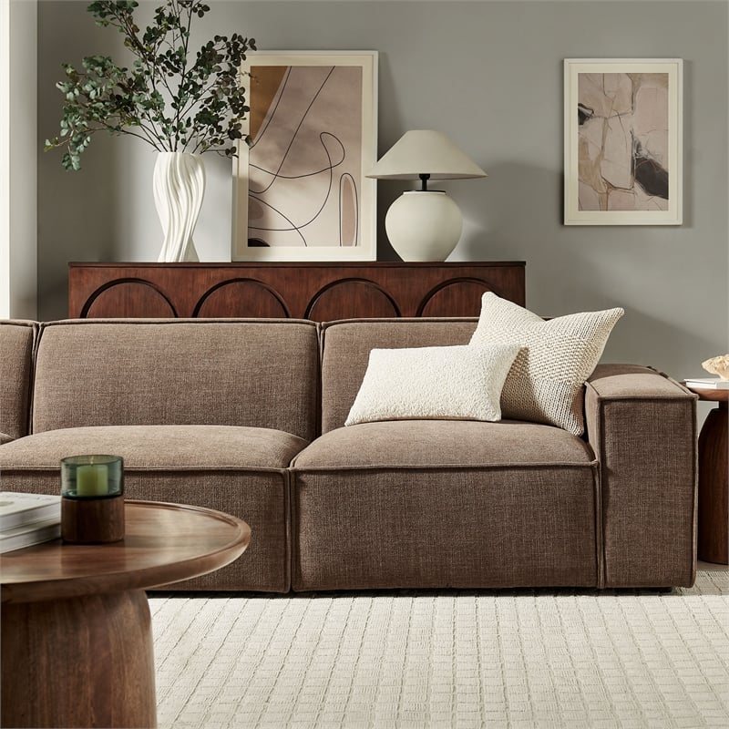 Restore 3-Piece Performance Fabric Upholstered Modular Sofa Set in Mocha