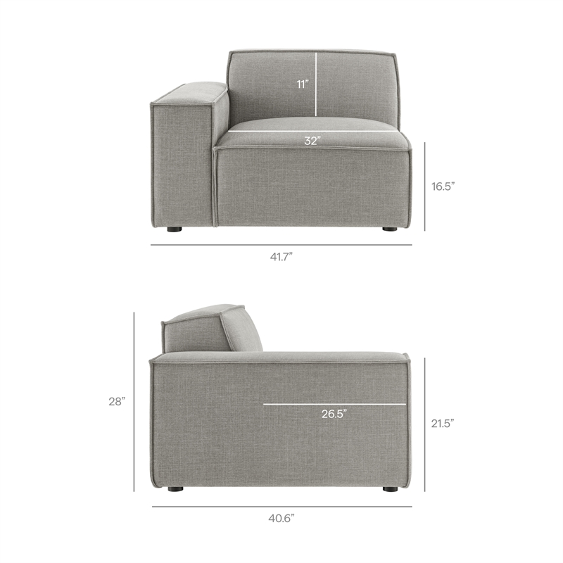 Restore 3-Piece Performance Fabric Upholstered Modular Sofa Set in Pewter
