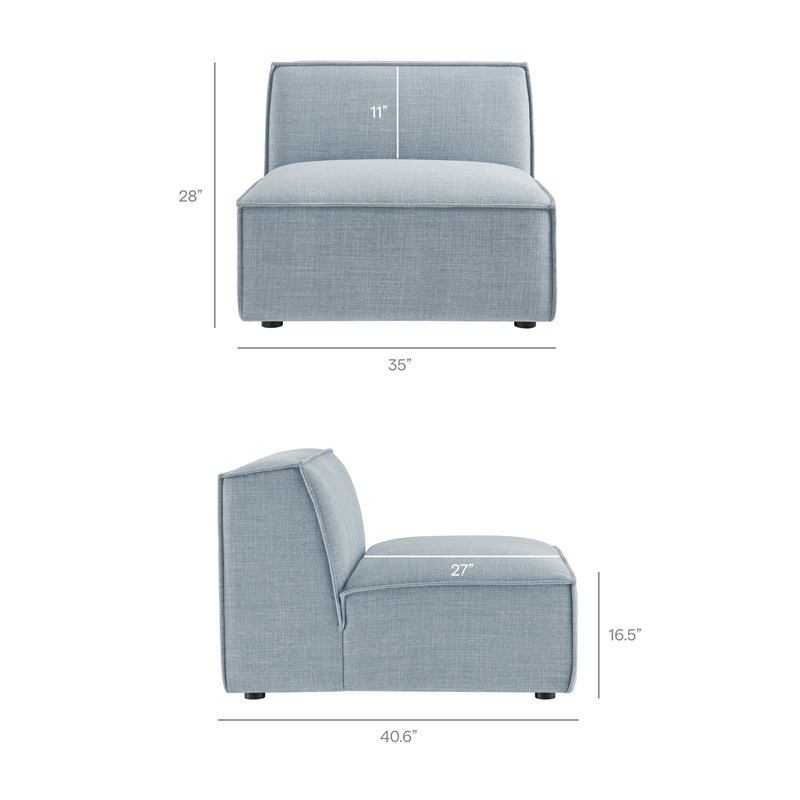 Restore 3-Piece Performance Fabric Upholstered Modular Sofa Set in Sky