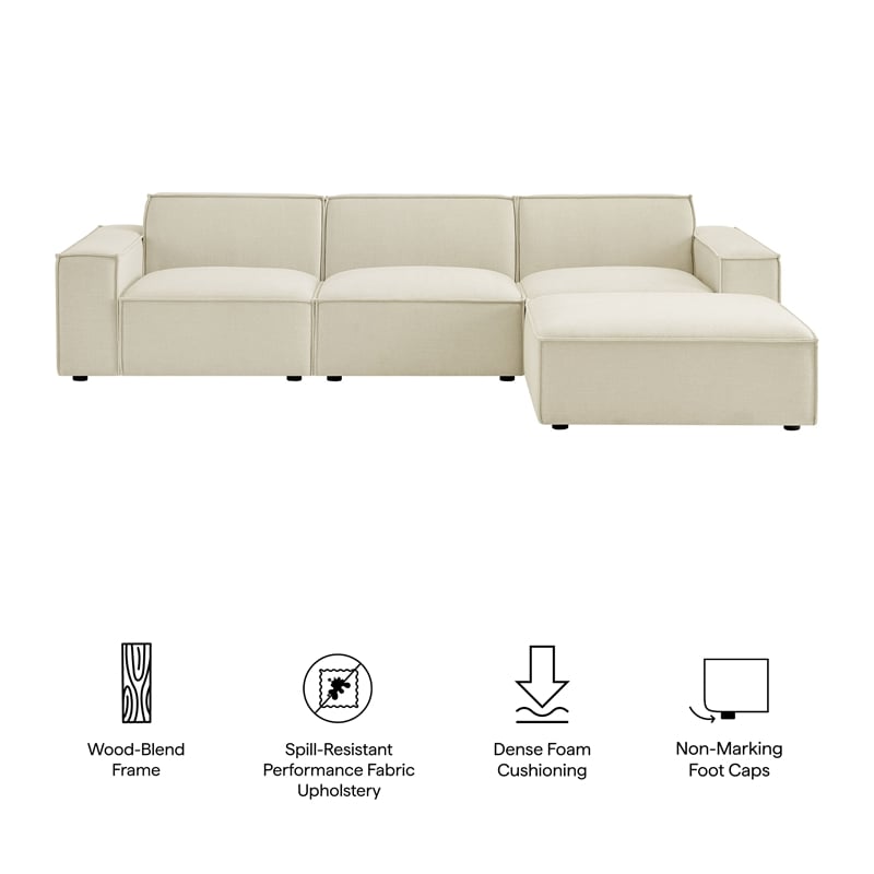 Restore 4-Piece Performance Fabric Upholstered Modular Sofa Set with Ottoman