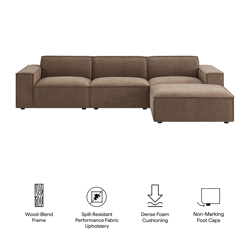 Restore 4-Piece Performance Fabric Upholstered Modular Sofa Set with Ottoman