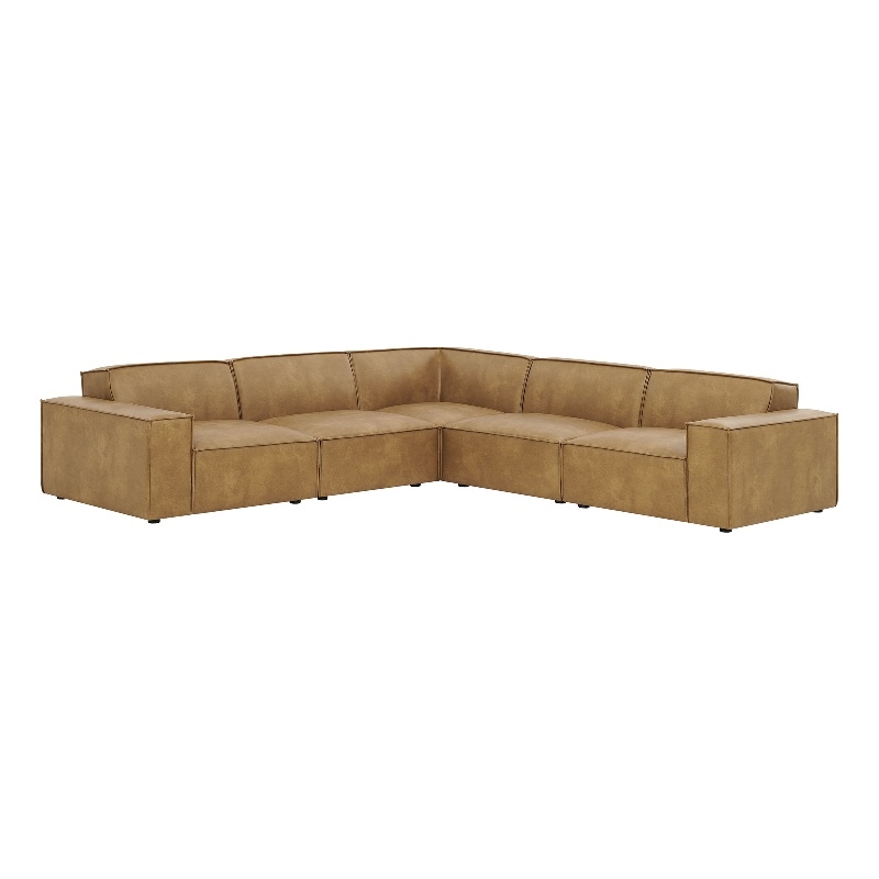 Restore 5-Piece Vegan Leather Modular L-Shaped Sofa in Toast