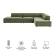Restore 4-Piece Fabric Upholstered Modular L-Shaped Armless Sectional Sofa