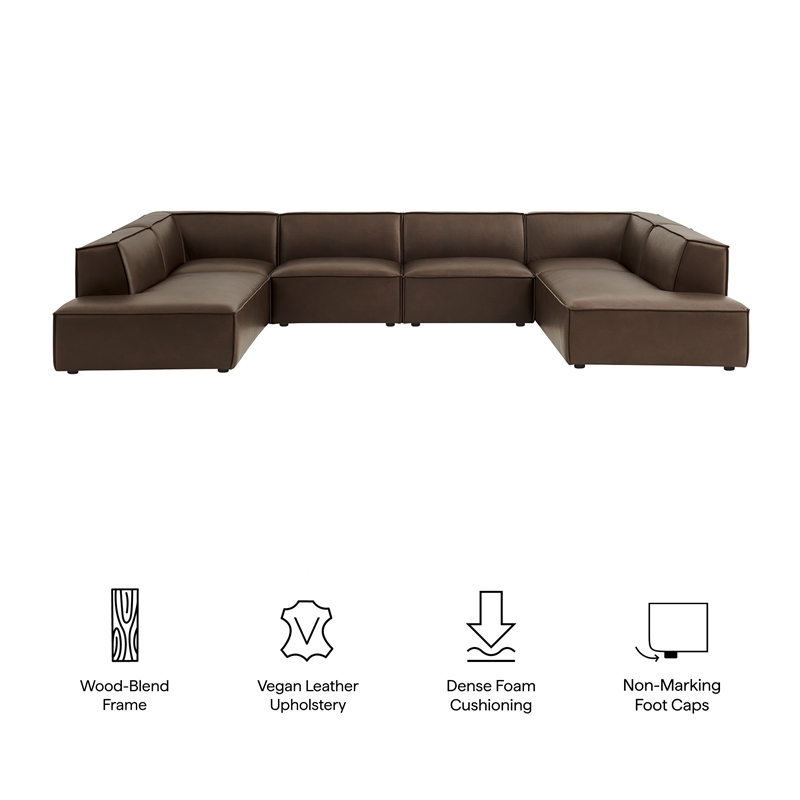 Restore 6-Piece Vegan Leather U-Shaped Armless Sectional Sofa in Espresso