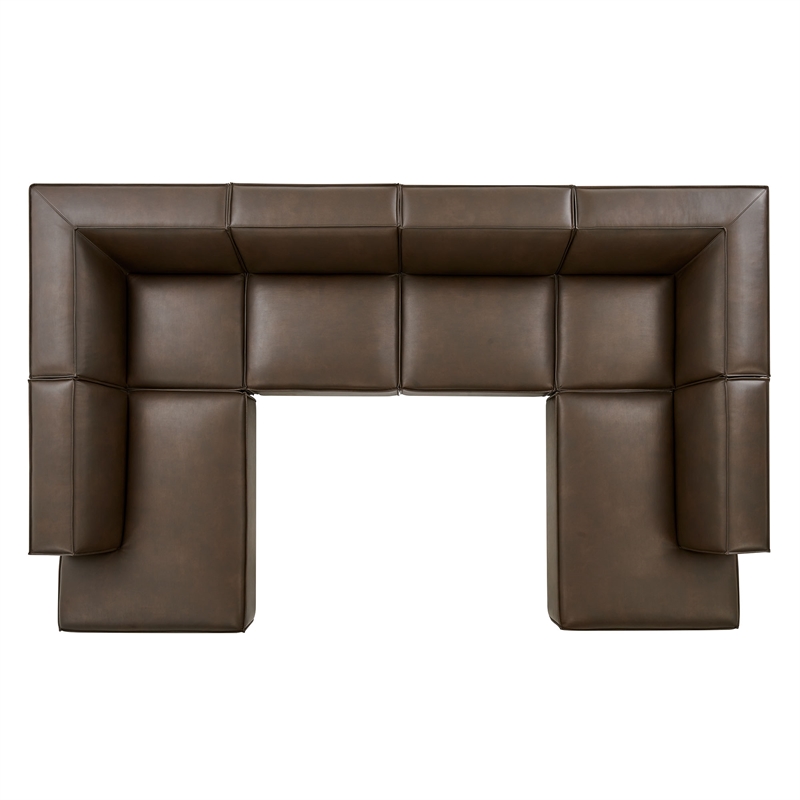Restore 6-Piece Vegan Leather U-Shaped Armless Sectional Sofa in Espresso