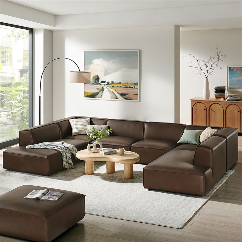 Restore 6-Piece Vegan Leather U-Shaped Armless Sectional Sofa in Espresso