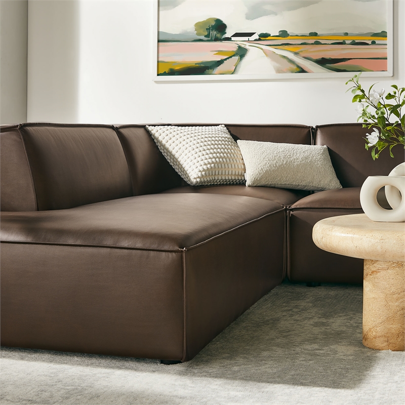 Restore 6-Piece Vegan Leather U-Shaped Armless Sectional Sofa in Espresso