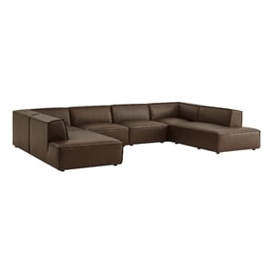 Restore 6-Piece Vegan Leather U-Shaped Armless Sectional Sofa in Espresso
