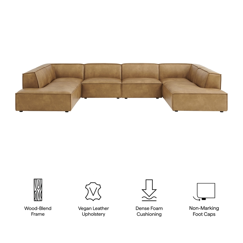 Restore 6-Piece Vegan Leather U-Shaped Armless Sectional Sofa in Toast