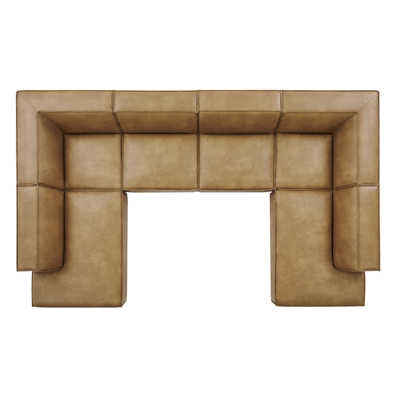 Restore 6-Piece Vegan Leather U-Shaped Armless Sectional Sofa in Toast