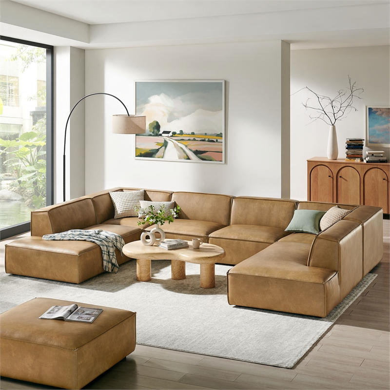 Restore 6-Piece Vegan Leather U-Shaped Armless Sectional Sofa in Toast