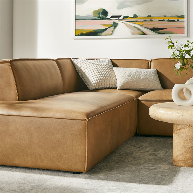Restore 6-Piece Vegan Leather U-Shaped Armless Sectional Sofa in Toast