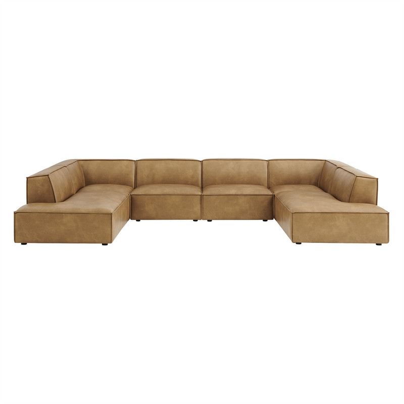 Restore 6-Piece Vegan Leather U-Shaped Armless Sectional Sofa in Toast