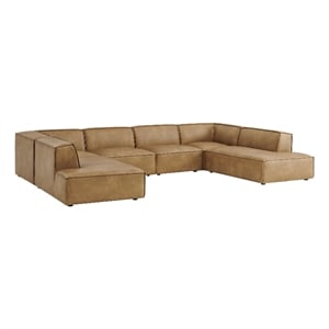 Restore 6-Piece Vegan Leather U-Shaped Armless Sectional Sofa in Toast