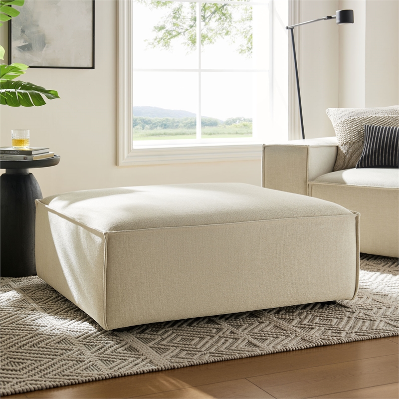 Restore Performance Fabric Upholstered Modular Ottoman in Ecru