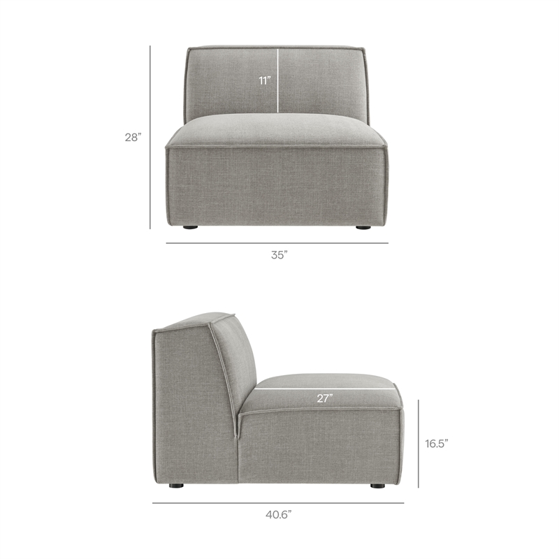 Restore Performance Fabric Upholstered Armless Modular Chair in Pewter