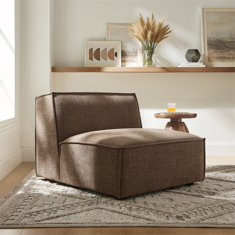 Restore Performance Fabric Upholstered Armless Modular Chair in Mocha