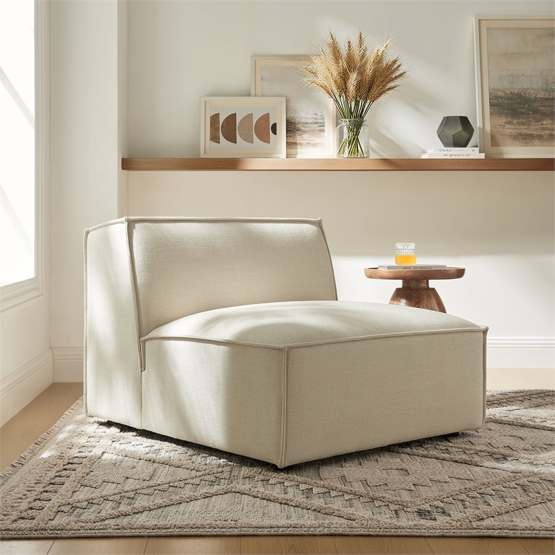 Restore Performance Fabric Upholstered Armless Modular Chair in Ecru