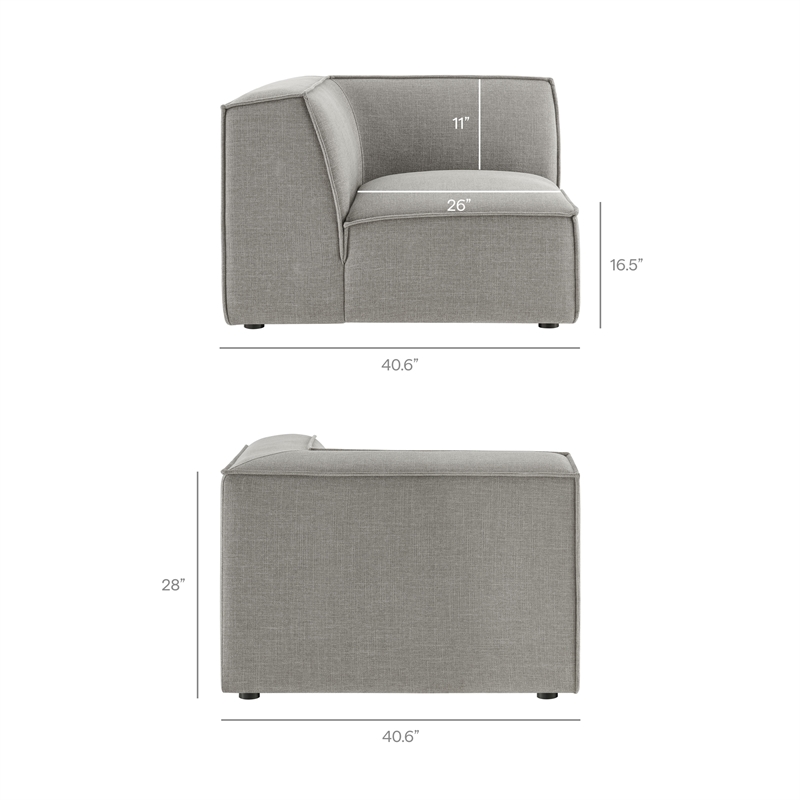 Restore Performance Fabric Upholstered Modular Corner Chair in Pewter